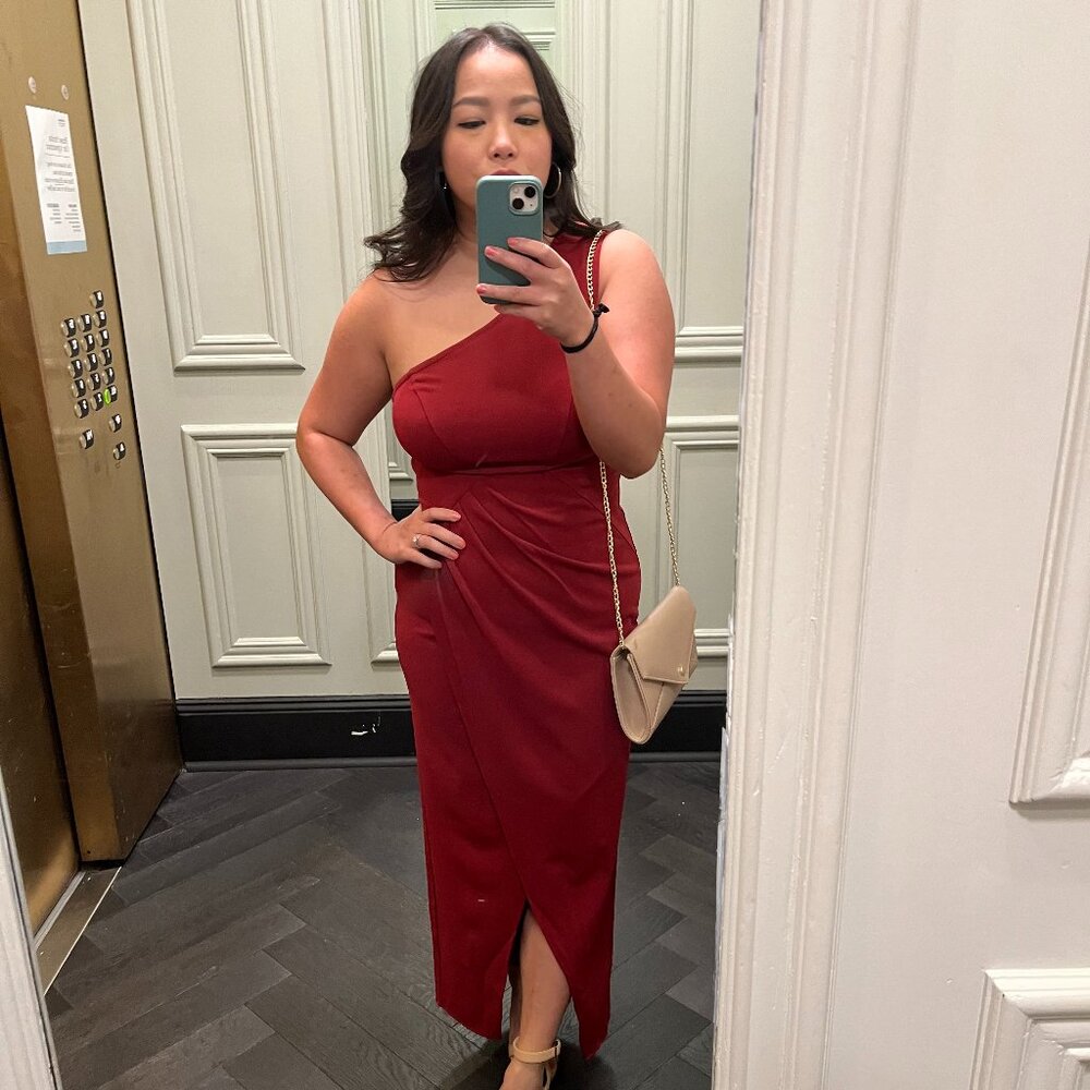 One Shoulder Wine Red Cocktail Dress